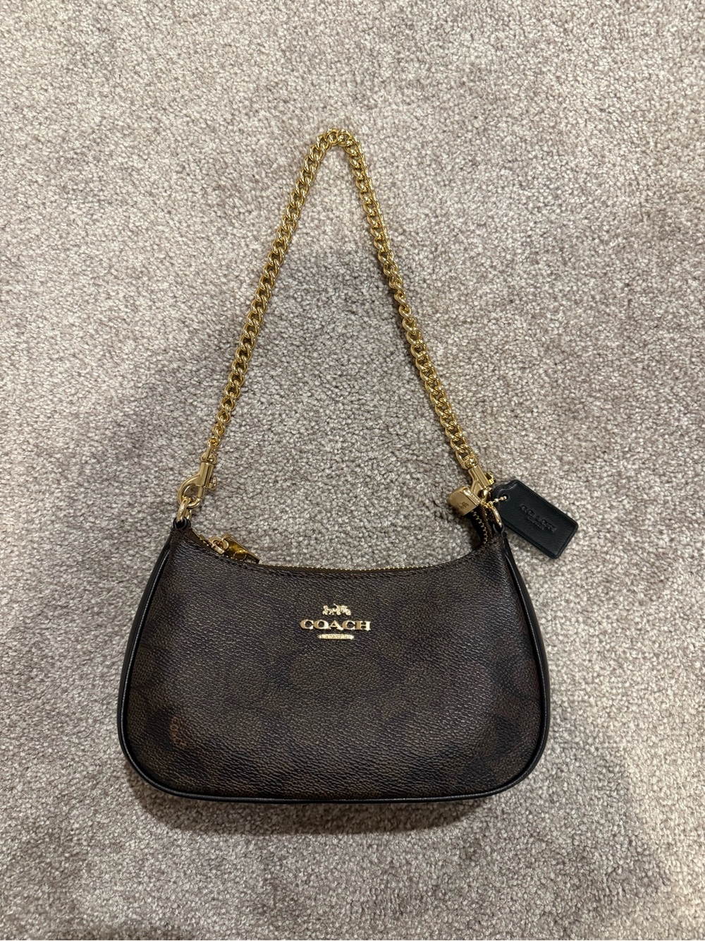 Coach Dark Brown Signature Mini Pouch with Gold Hardware